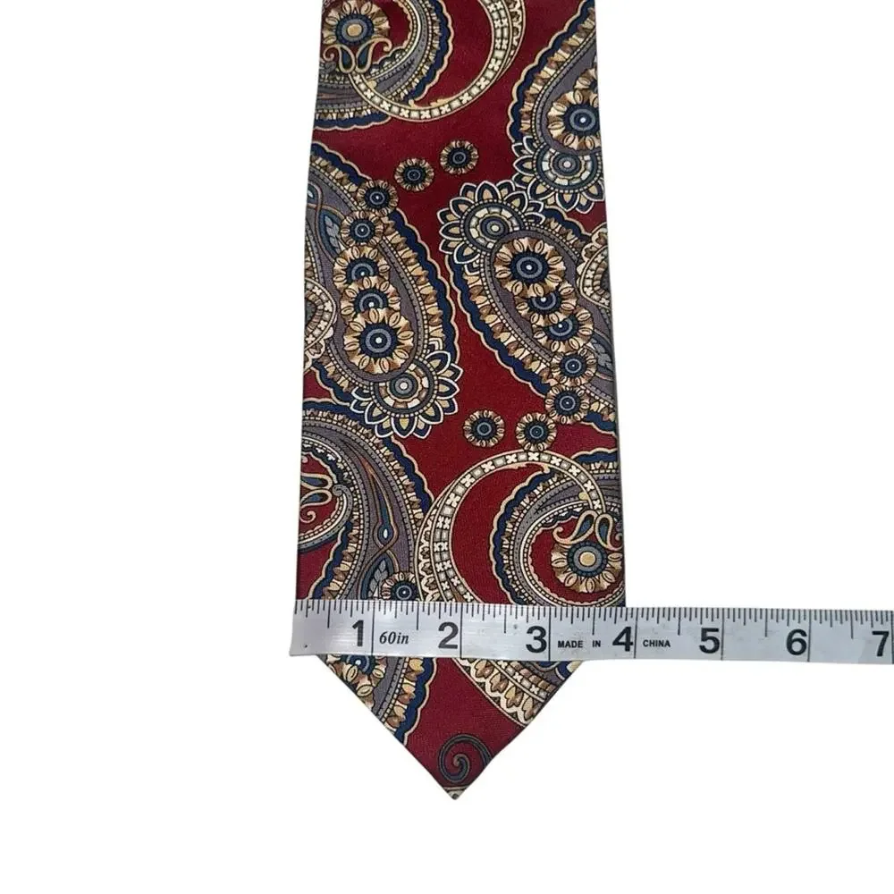 Christian Dior Monsieur Paisley Print Navy Red Silk Vintage Tie